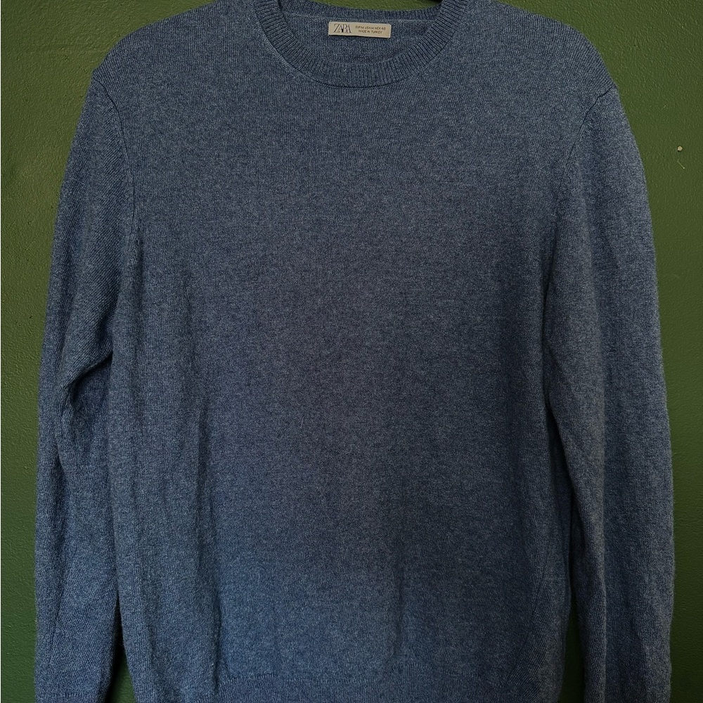 Zara Blue Crewneck Sweater Classic Knit
